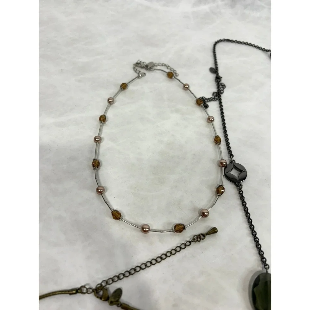 Lia‎ Sophia Necklace Lot 4pc Beaded Pendant Station Gunmetal Brass Tone Jewelry